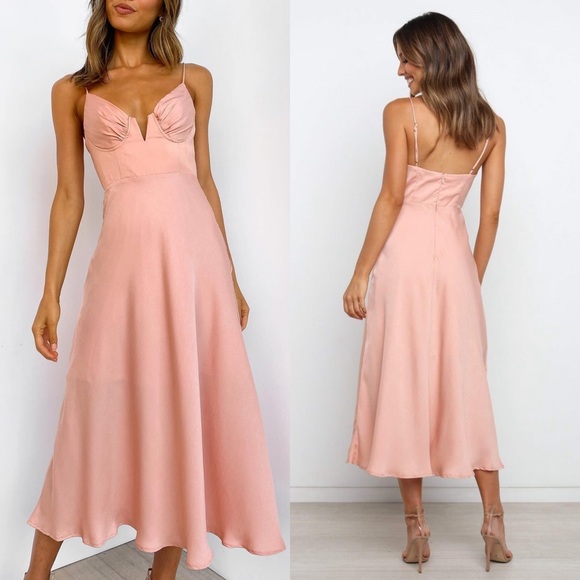 Petal & Pup Dresses & Skirts - Petal & Pup Blush Pink Satin Midi Dress